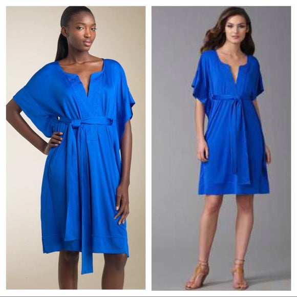 NWT $325 Diane Von Furstenberg Tuvallu Blue Silk Tie Waist Kimono Dress Size 2