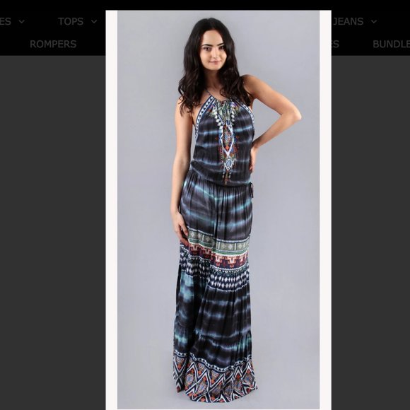 Hale Bob Elena Geometric Print Tie Dye Halter Maxi Dress Size XXS 2XS Tiered