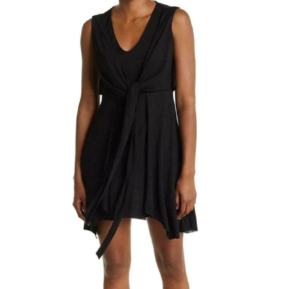 AllSaints Jayda Black Knit Tie Front V Neck Mini Dress Sleeveless Size M