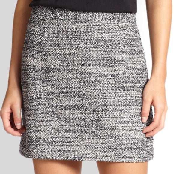 THEORY Palten Navy Blue Black White Boucle Tweed Mini Skirt Size 2 Womens