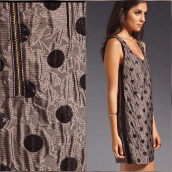 Marc by Marc Jacobs Brown Gray Black Metallic Polka Dot Mini Dress Sz 2 Textured