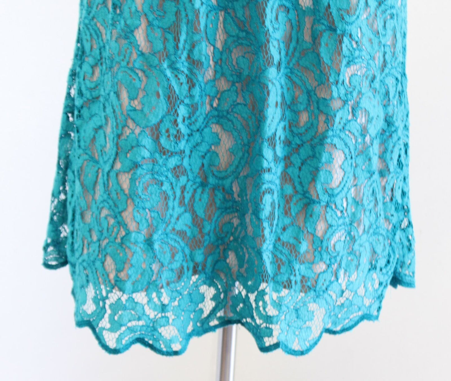 Adrianna Papell Teal Blue Lace Illusion Fit and Flare Cocktail Party Dress Sz 6