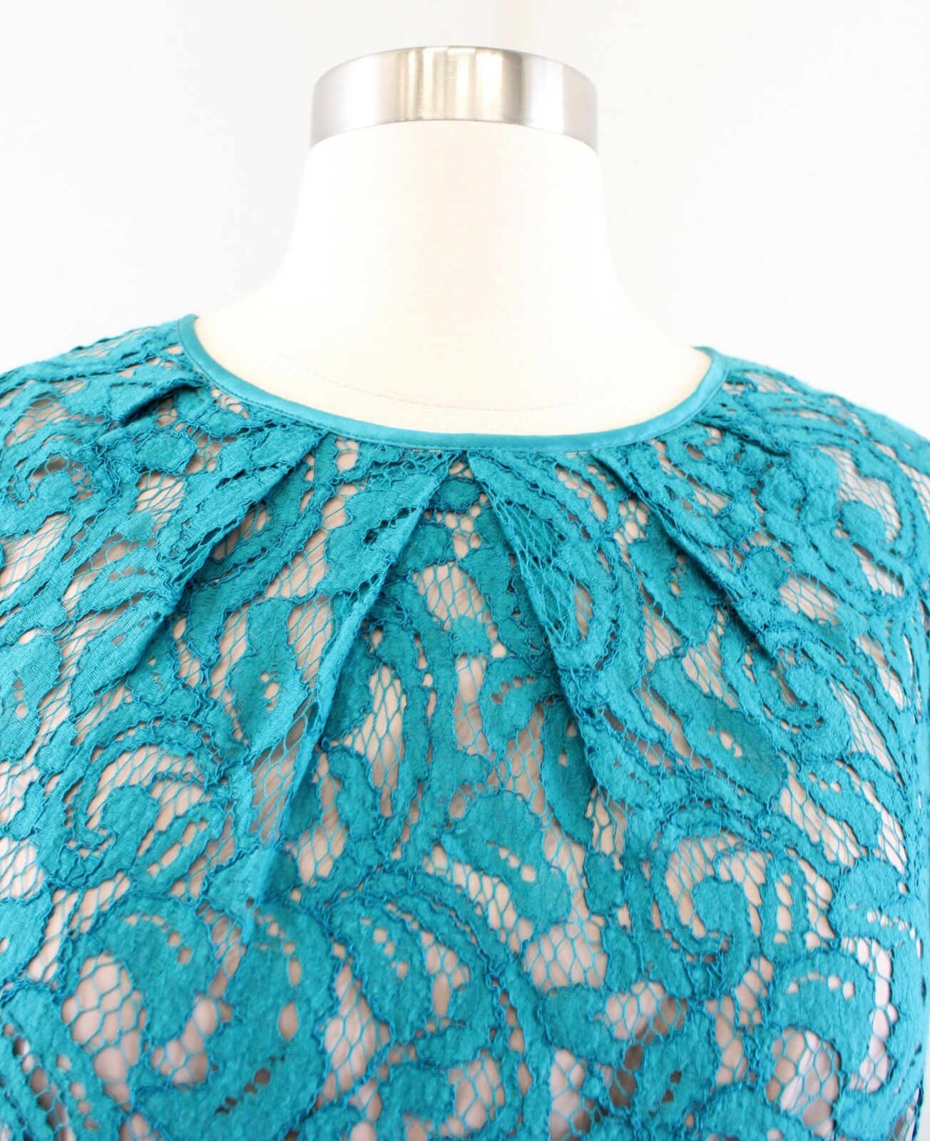 Adrianna Papell Teal Blue Lace Illusion Fit and Flare Cocktail Party Dress Sz 6