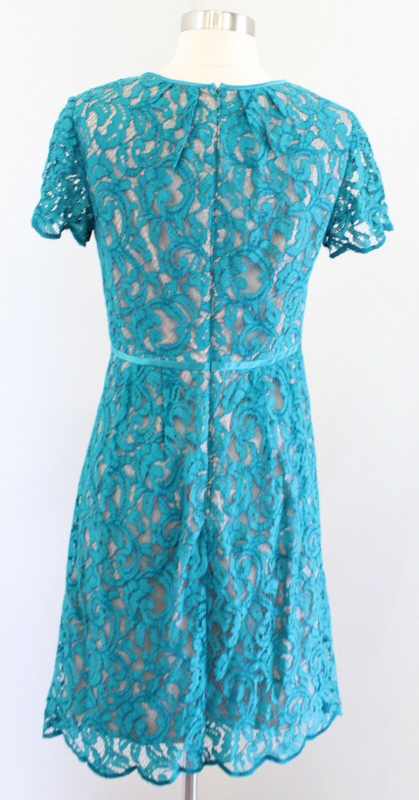 Adrianna Papell Teal Blue Lace Illusion Fit and Flare Cocktail Party Dress Sz 6