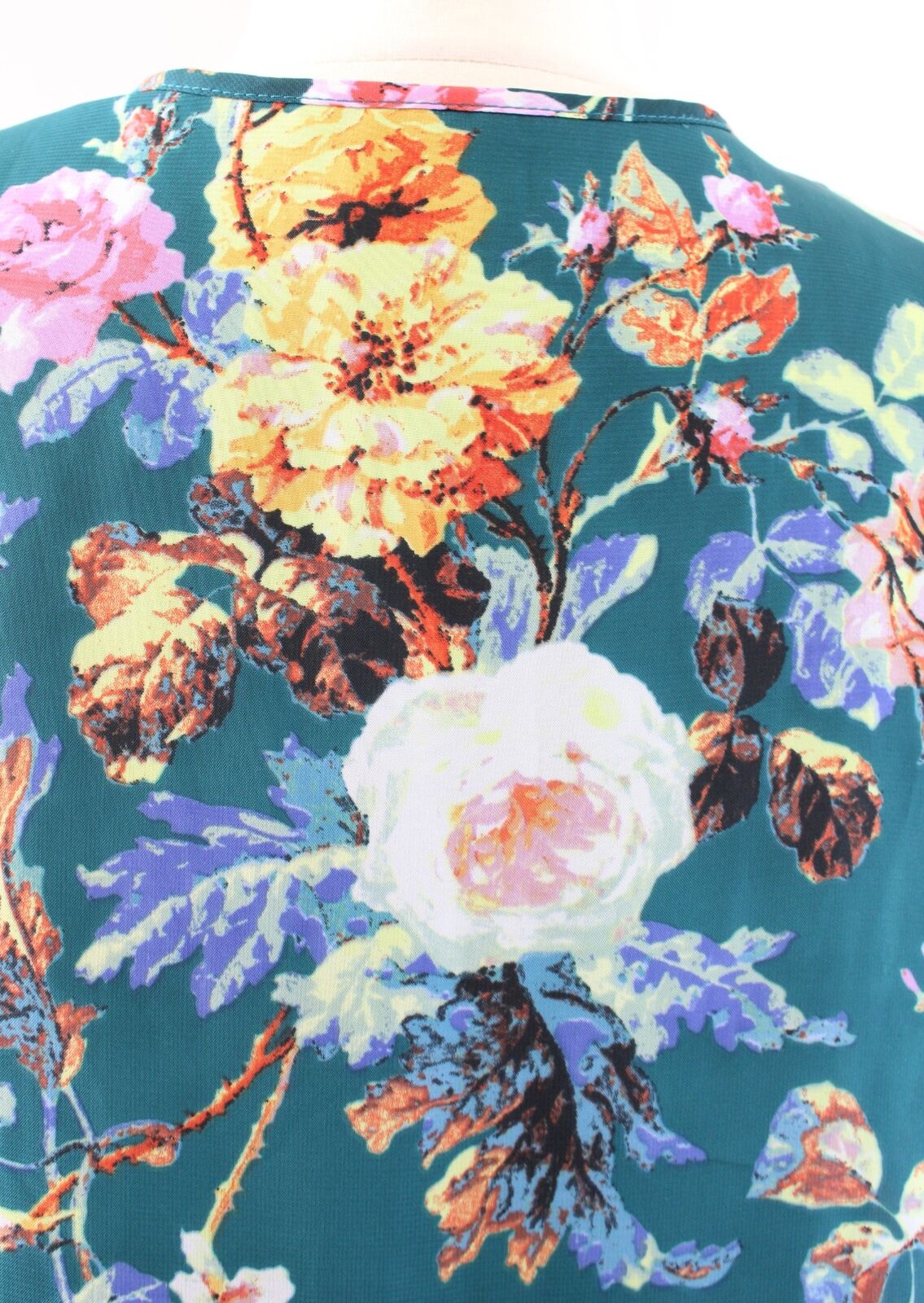 Show Me Your Mumu Teal Floral Print Bell Sleeve Top Blouse Size S Tie Neck