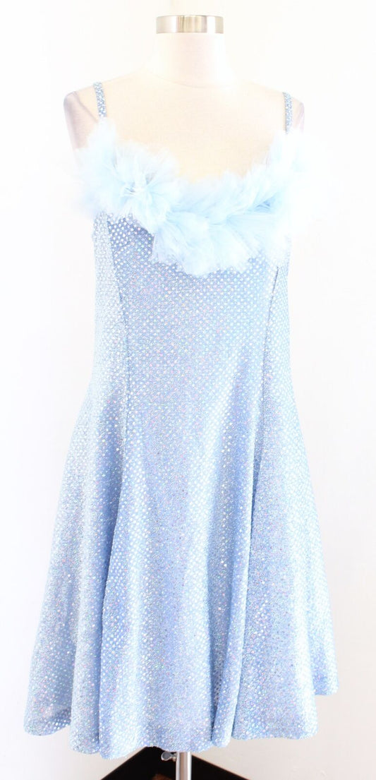 Vtg 90s Blue Rainbow Iridescent Shimmer Tulle Party Dress Size 10 Flare A Line