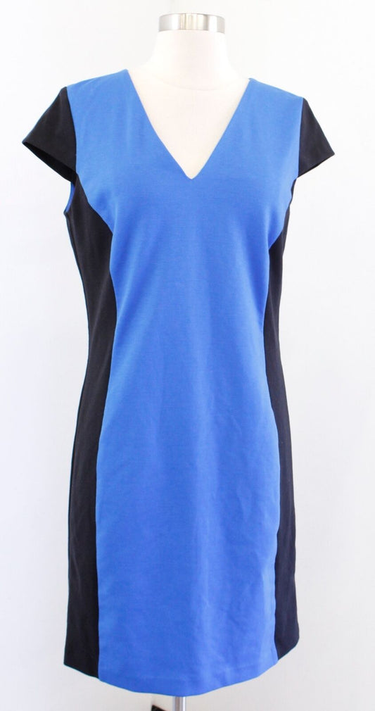 NWT Michael Kors Blue Black Color Block V Neck Cap Sleeve Knit Dress Size 8