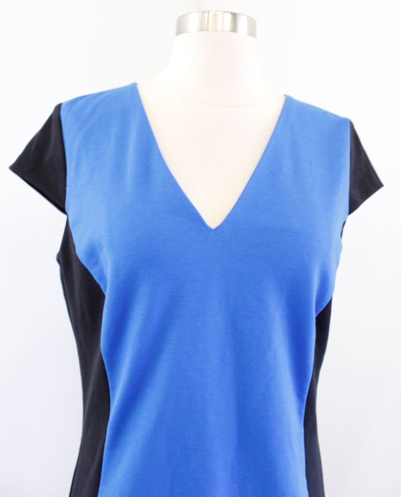 NWT Michael Kors Blue Black Color Block V Neck Cap Sleeve Knit Dress Size 8