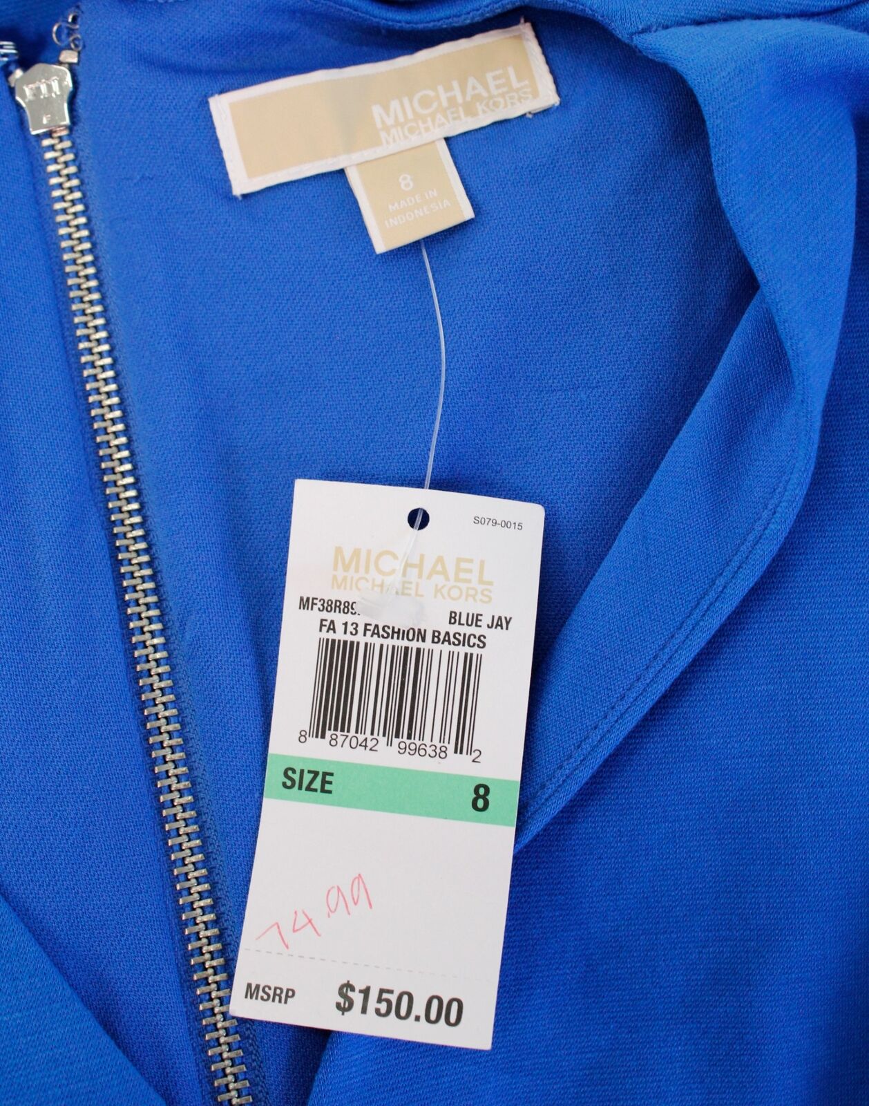 NWT Michael Kors Blue Black Color Block V Neck Cap Sleeve Knit Dress Size 8