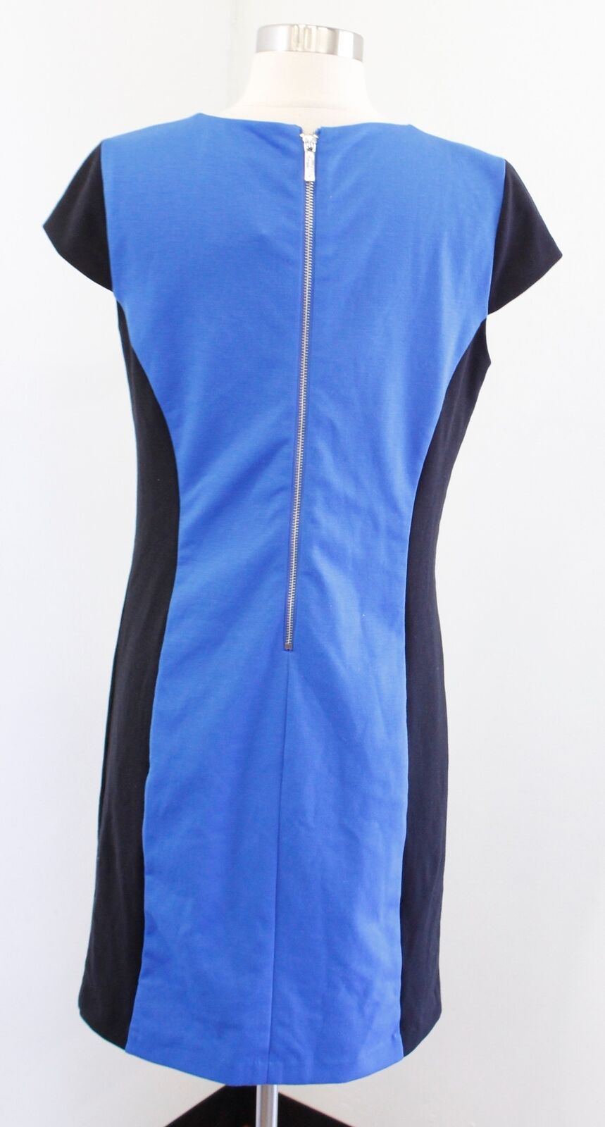 NWT Michael Kors Blue Black Color Block V Neck Cap Sleeve Knit Dress Size 8