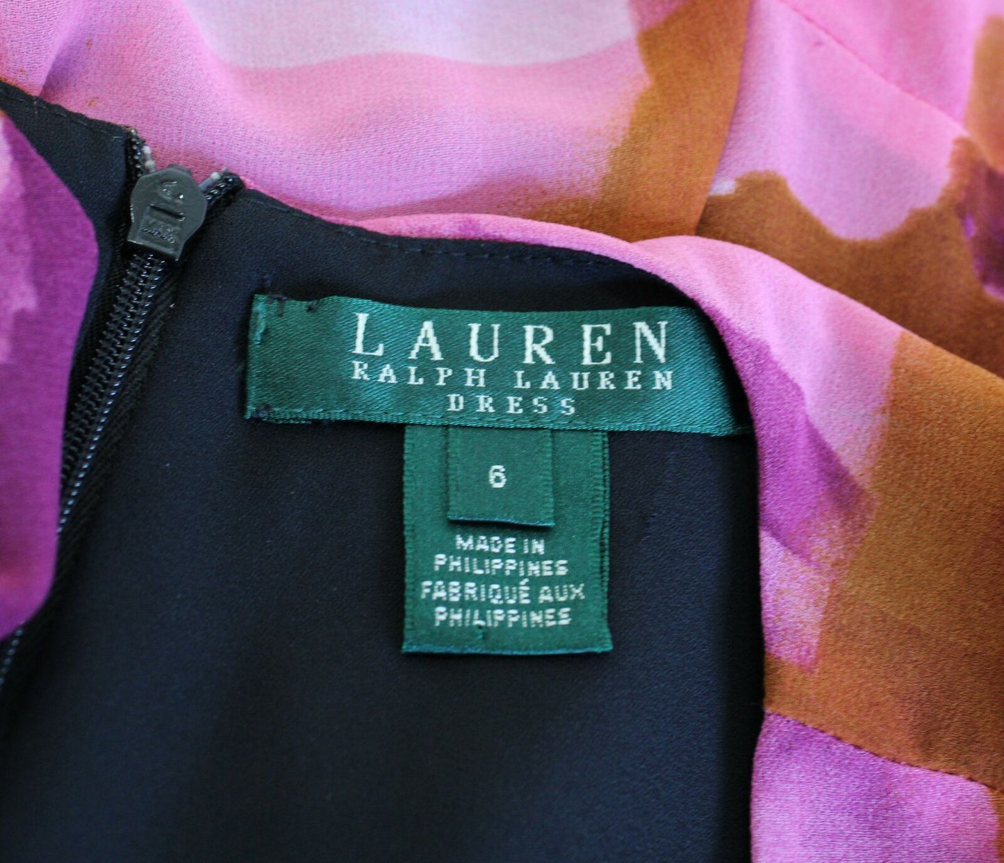 Lauren Ralph Lauren Pink Brown Watercolor Printed Asymmetrical Hem Dress Size 6