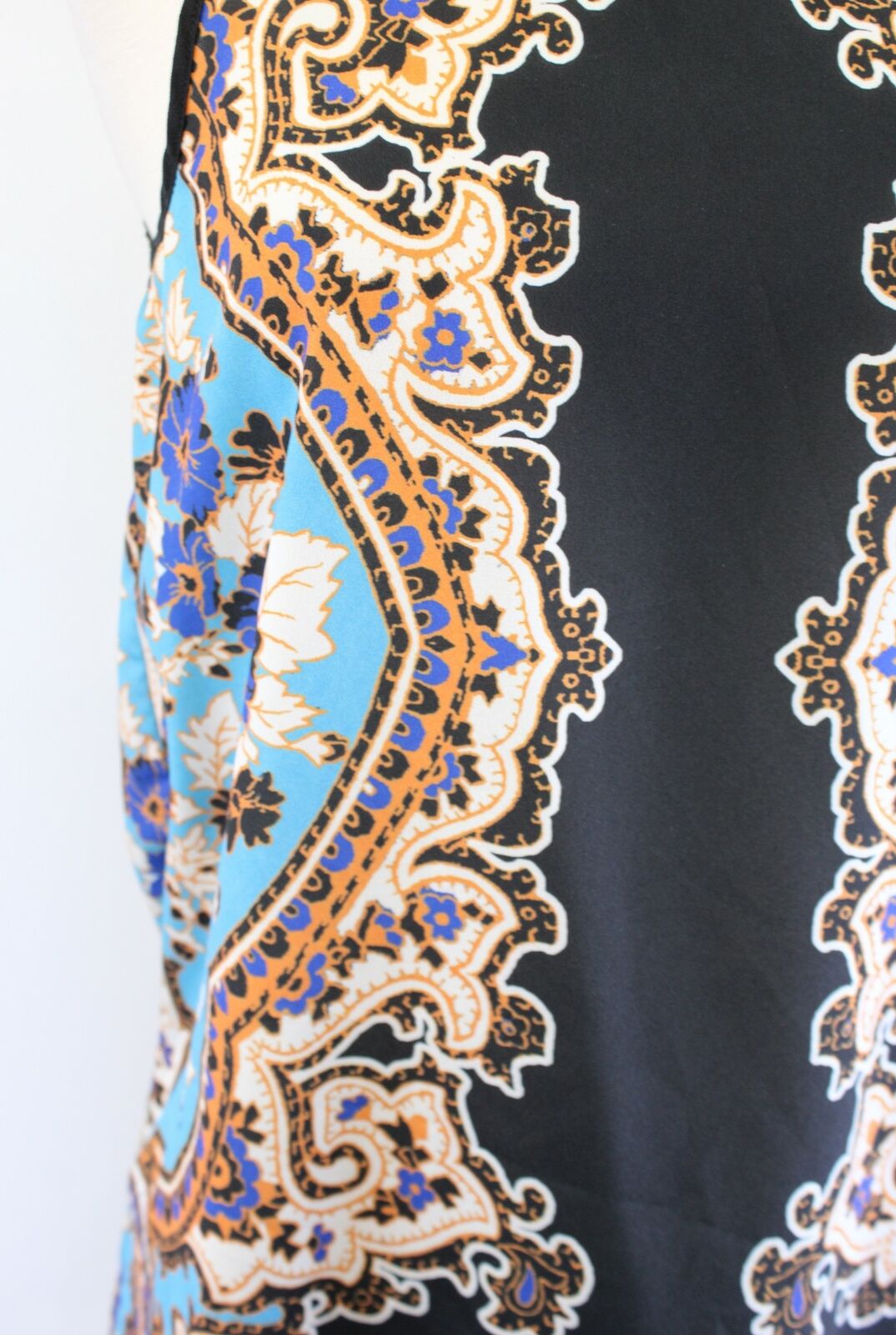 Clover Canyon Black Blue Floral Paisley Print Split Back Tank Top Size XS