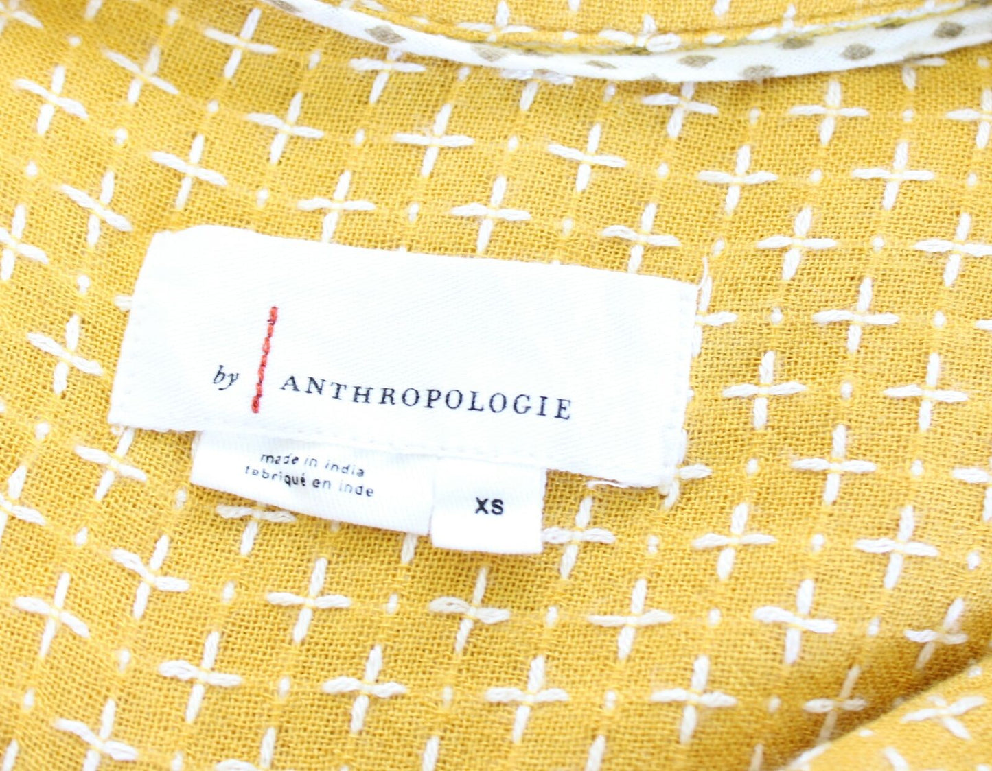 Anthropologie Isadora Yellow White Embroidered Button Back Tunic Shirt Blouse XS