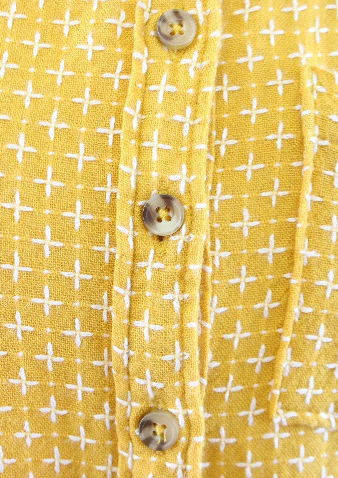Anthropologie Isadora Yellow White Embroidered Button Back Tunic Shirt Blouse XS