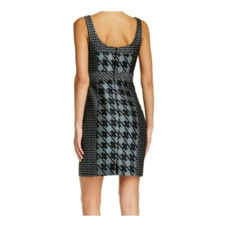 NWT Trina Turk Elissa Black Teal White Houndstooth Tweed Sheath Dress Size 6