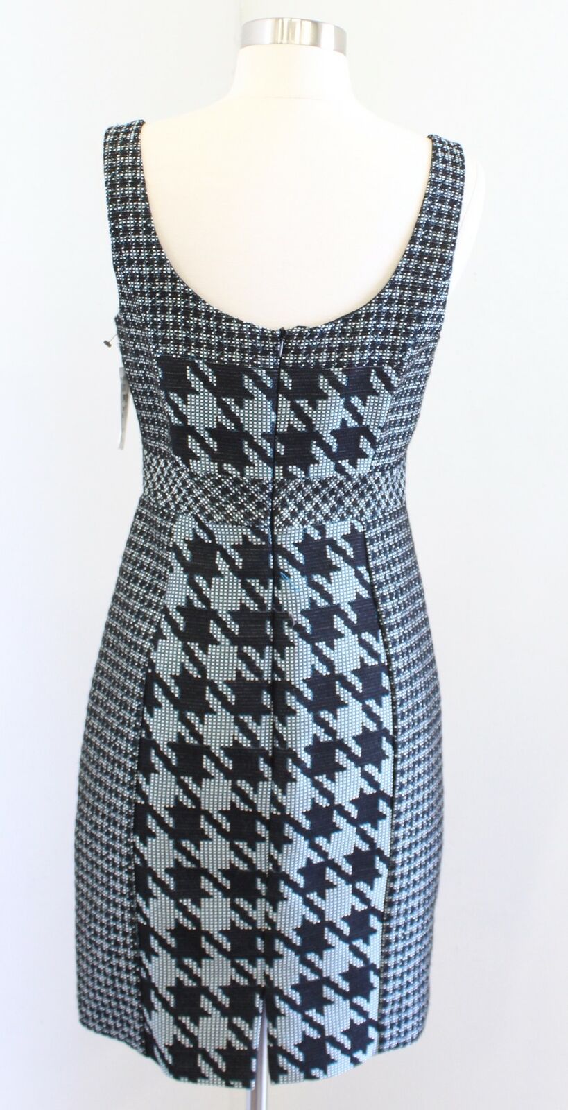 NWT Trina Turk Elissa Black Teal White Houndstooth Tweed Sheath Dress Size 6