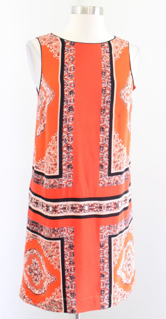 Maeve Anthropologie Canna Orange Black Silk Bandana Print Shift Dress Size 0