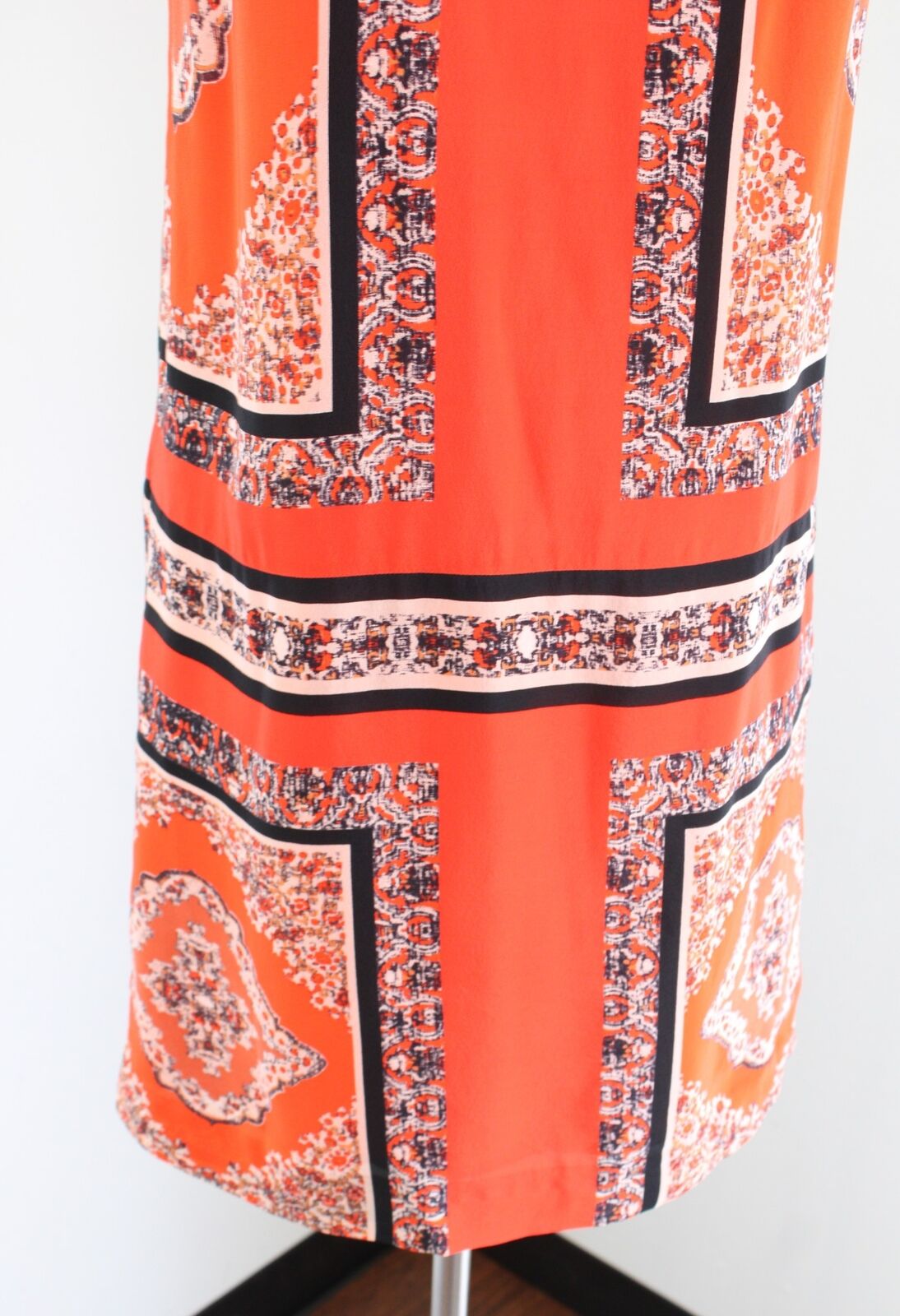 Maeve Anthropologie Canna Orange Black Silk Bandana Print Shift Dress Size 0