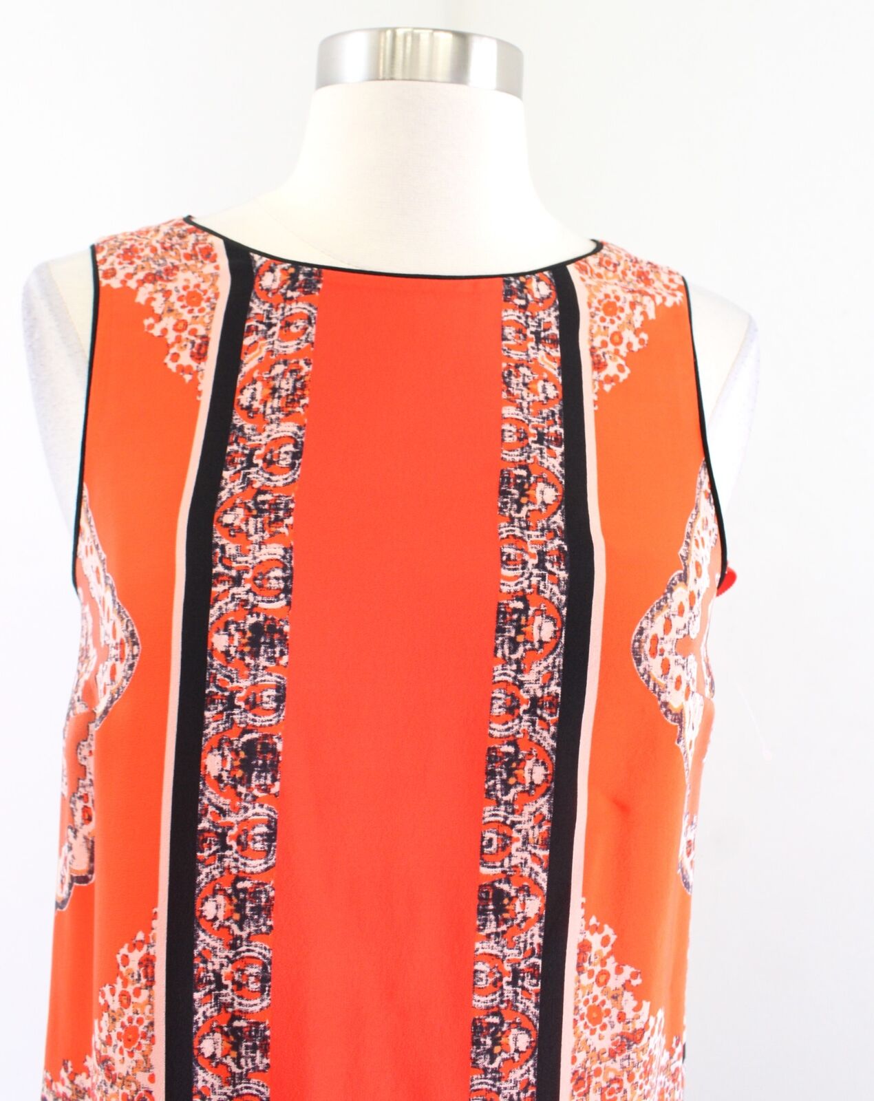 Maeve Anthropologie Canna Orange Black Silk Bandana Print Shift Dress Size 0