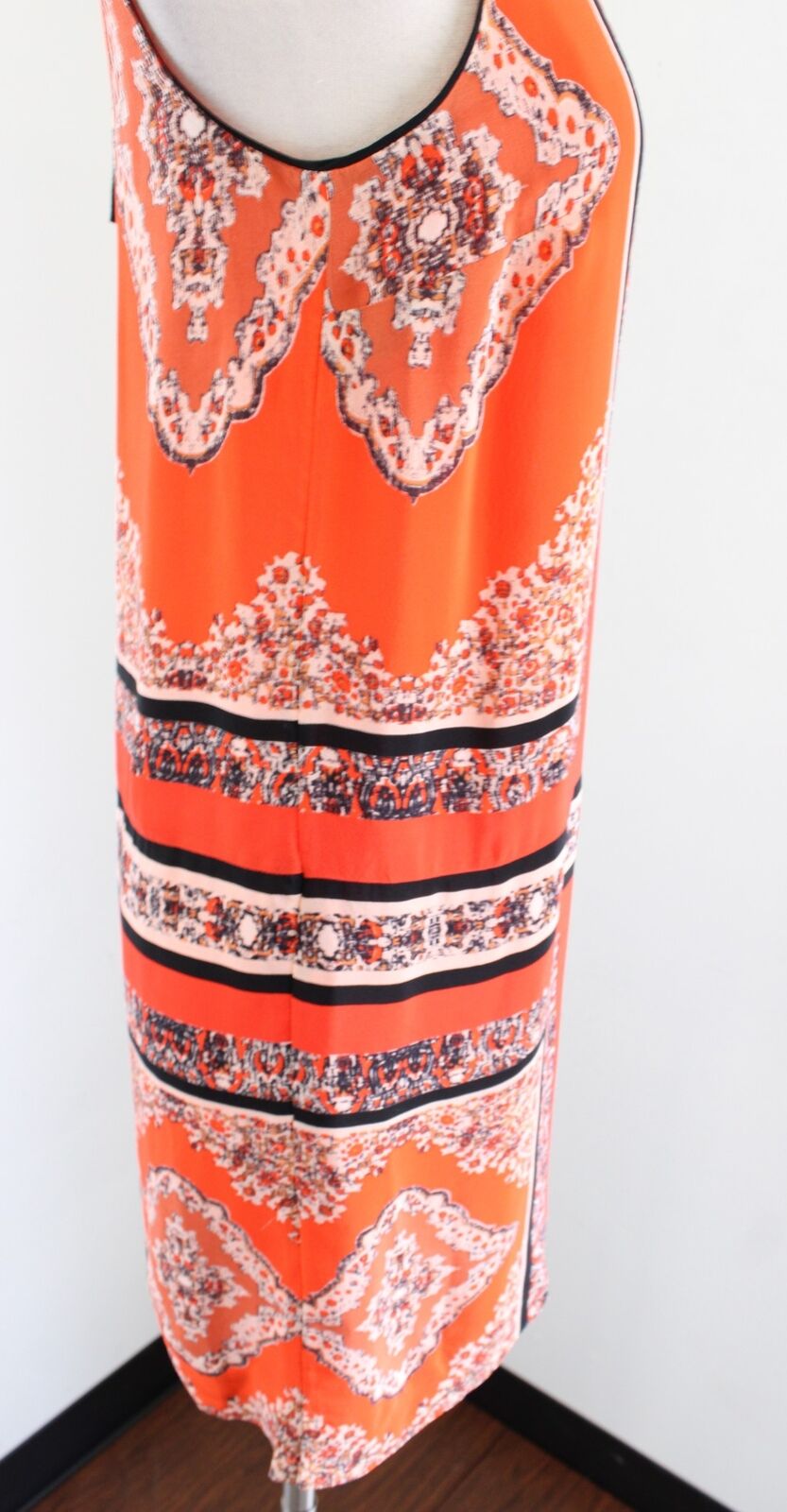 Maeve Anthropologie Canna Orange Black Silk Bandana Print Shift Dress Size 0