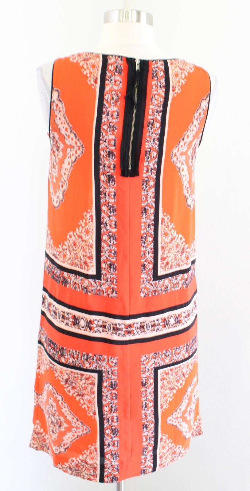 Maeve Anthropologie Canna Orange Black Silk Bandana Print Shift Dress Size 0