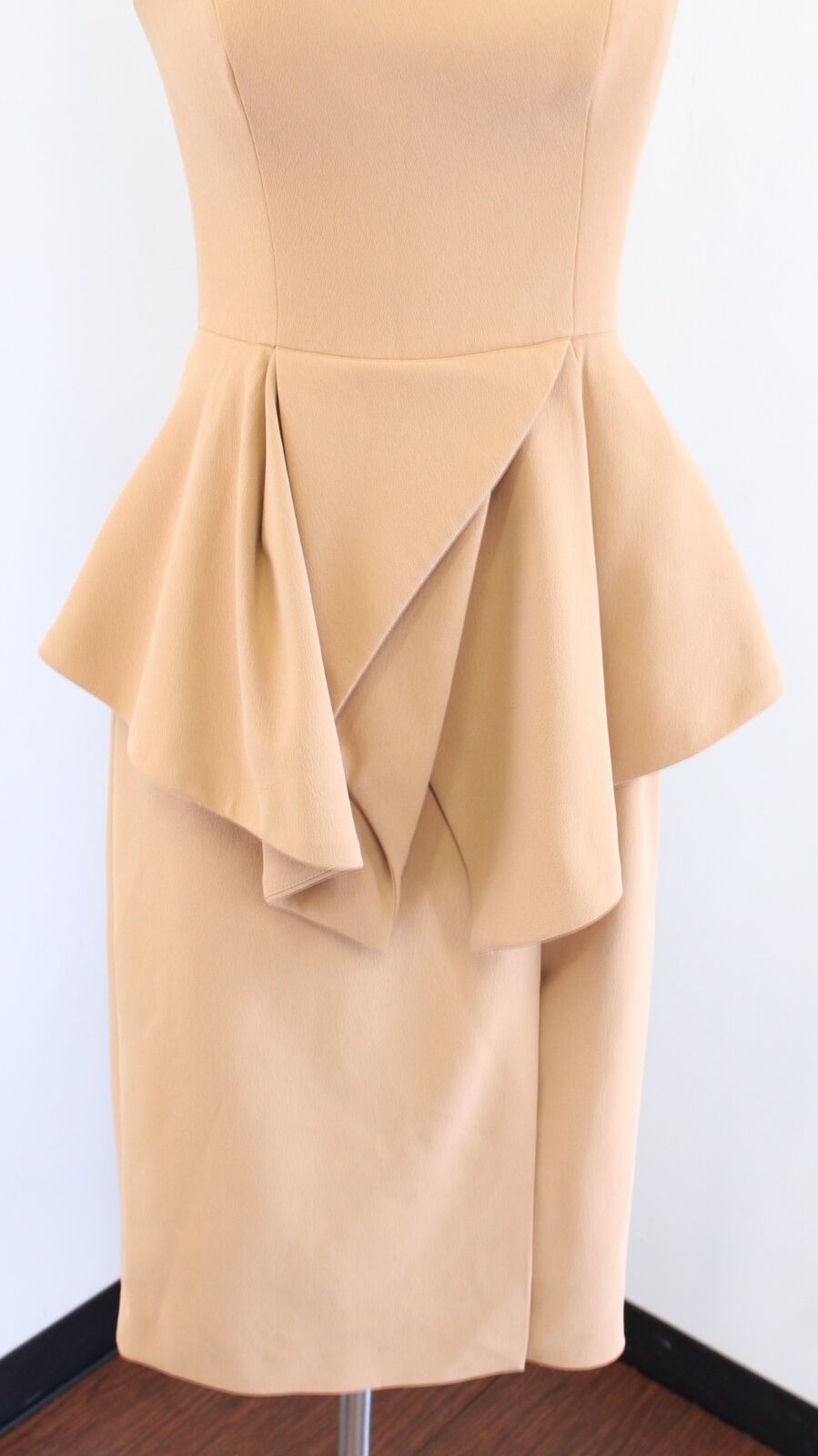 C/MEO Collective Flawless Camel Tan One Shoulder Peplum Dress Size S Evening