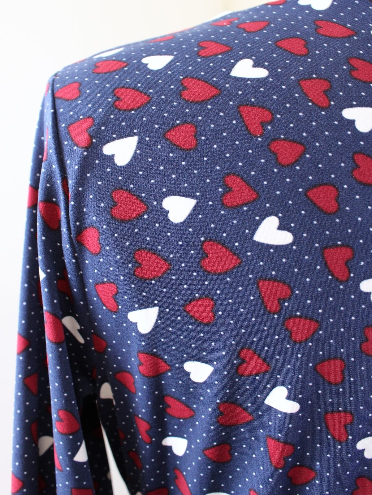 Talbots Navy Blue Red Heart Print Ruffle A Line Dress Size 6P V Neck Jersey Knit
