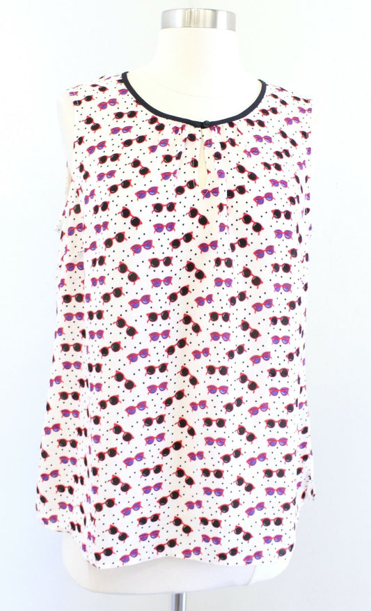 NWT Talbots Sunglasses Print Polka Dot Shell Tank Top Blouse Size M Ivory Red