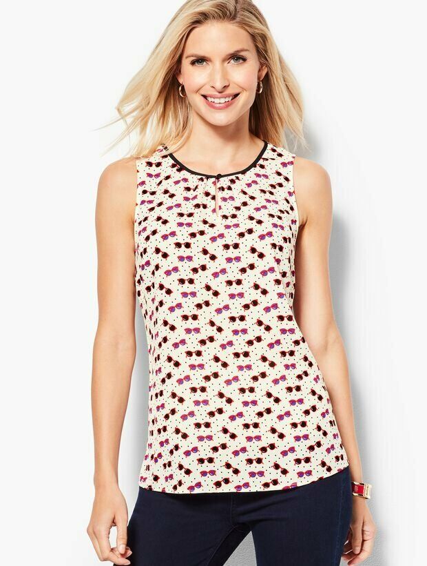 NWT Talbots Sunglasses Print Polka Dot Shell Tank Top Blouse Size M Ivory Red