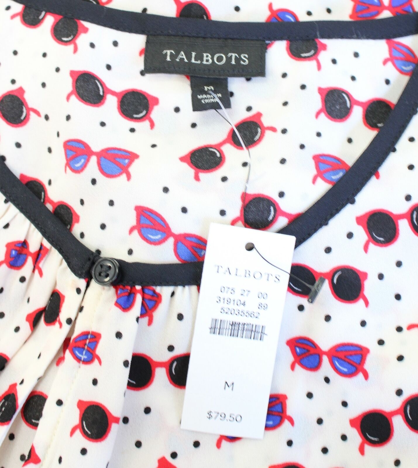 NWT Talbots Sunglasses Print Polka Dot Shell Tank Top Blouse Size M Ivory Red