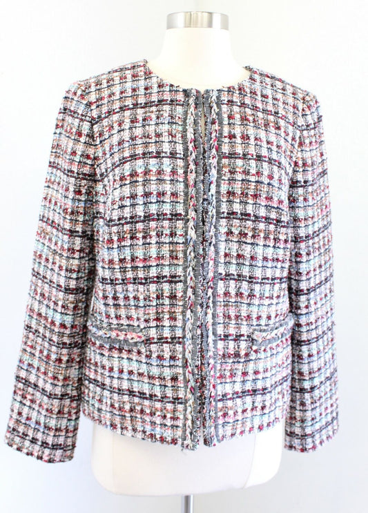 Talbots Adele Multi Color Tweed Embroidered Fringe Trim Blazer Jacket Size 6