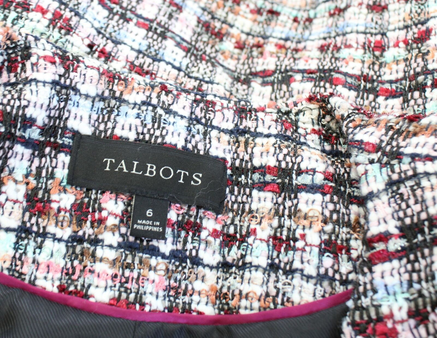 Talbots Adele Multi Color Tweed Embroidered Fringe Trim Blazer Jacket Size 6