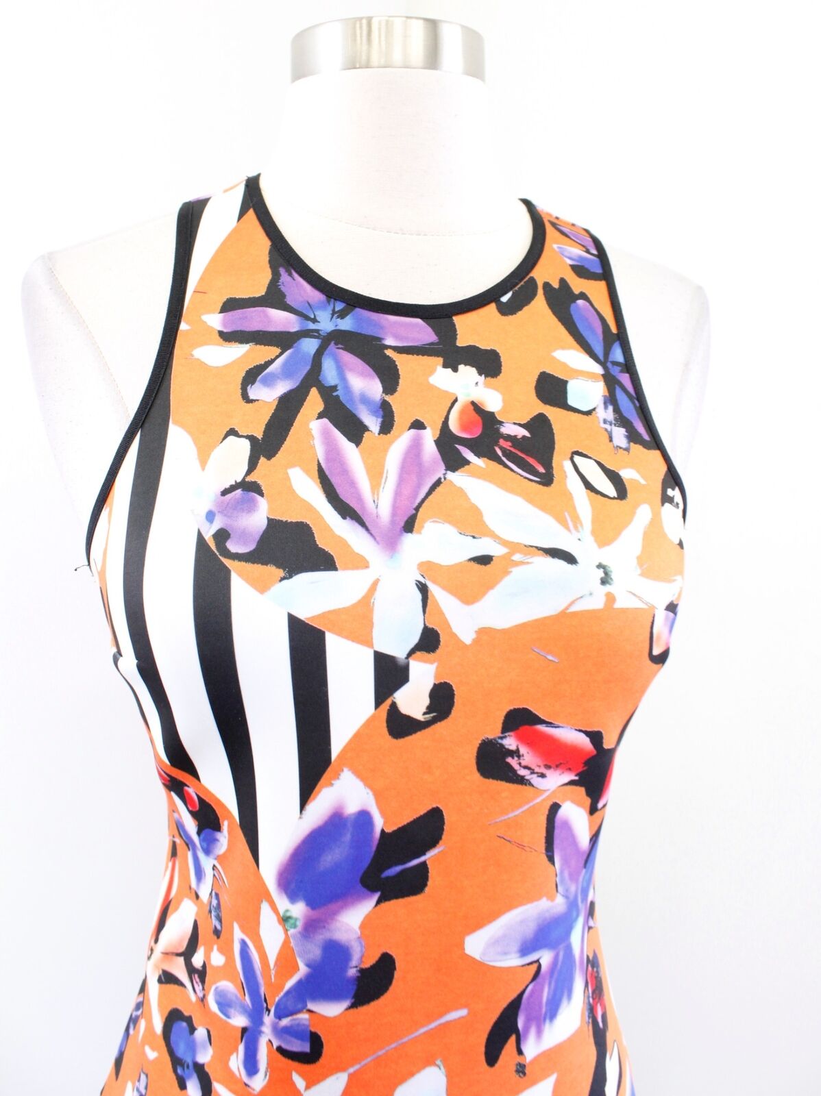 Clover Canyon Orange Floral Discs Neoprene Scuba Sheath Dress Size S Bodycon