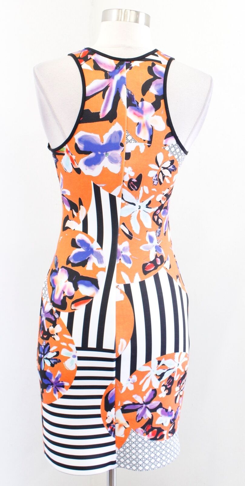 Clover Canyon Orange Floral Discs Neoprene Scuba Sheath Dress Size S Bodycon