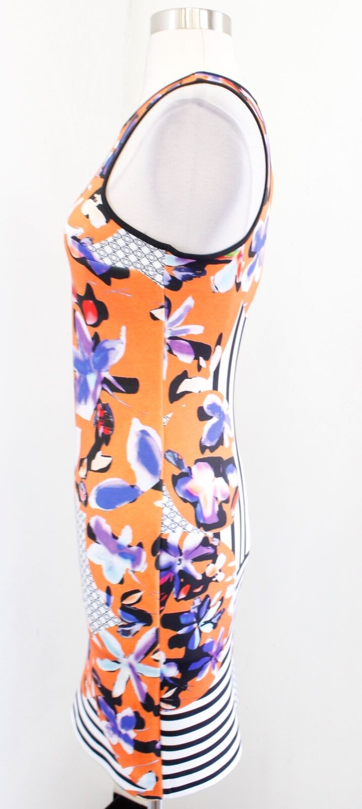 Clover Canyon Orange Floral Discs Neoprene Scuba Sheath Dress Size S Bodycon