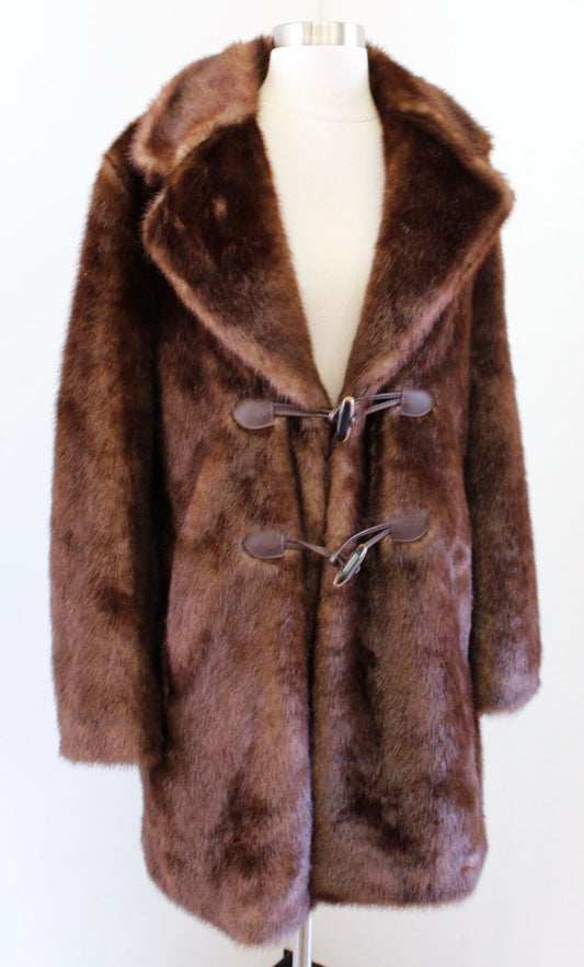 Gal Meets Glam Womens Brown Faux Fur Toggle Clasp Coat Jacket Size S