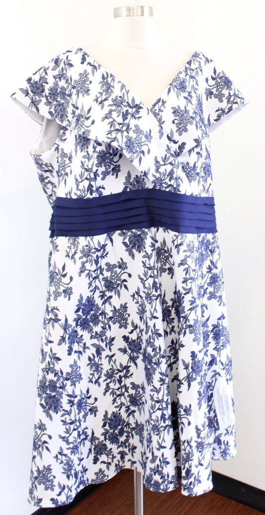 NWT Tadashi Shoji Botan Blue White Floral Cocktail Evening Dress Size 22Q 22