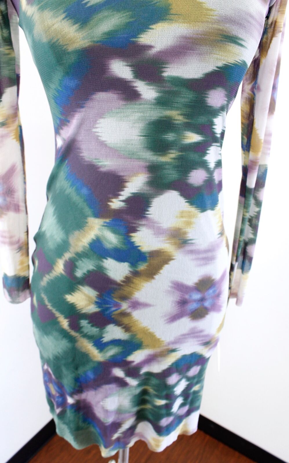 NWT Weston Wear Green Abstract Geometric Print Mesh Bodycon Dress Size XS