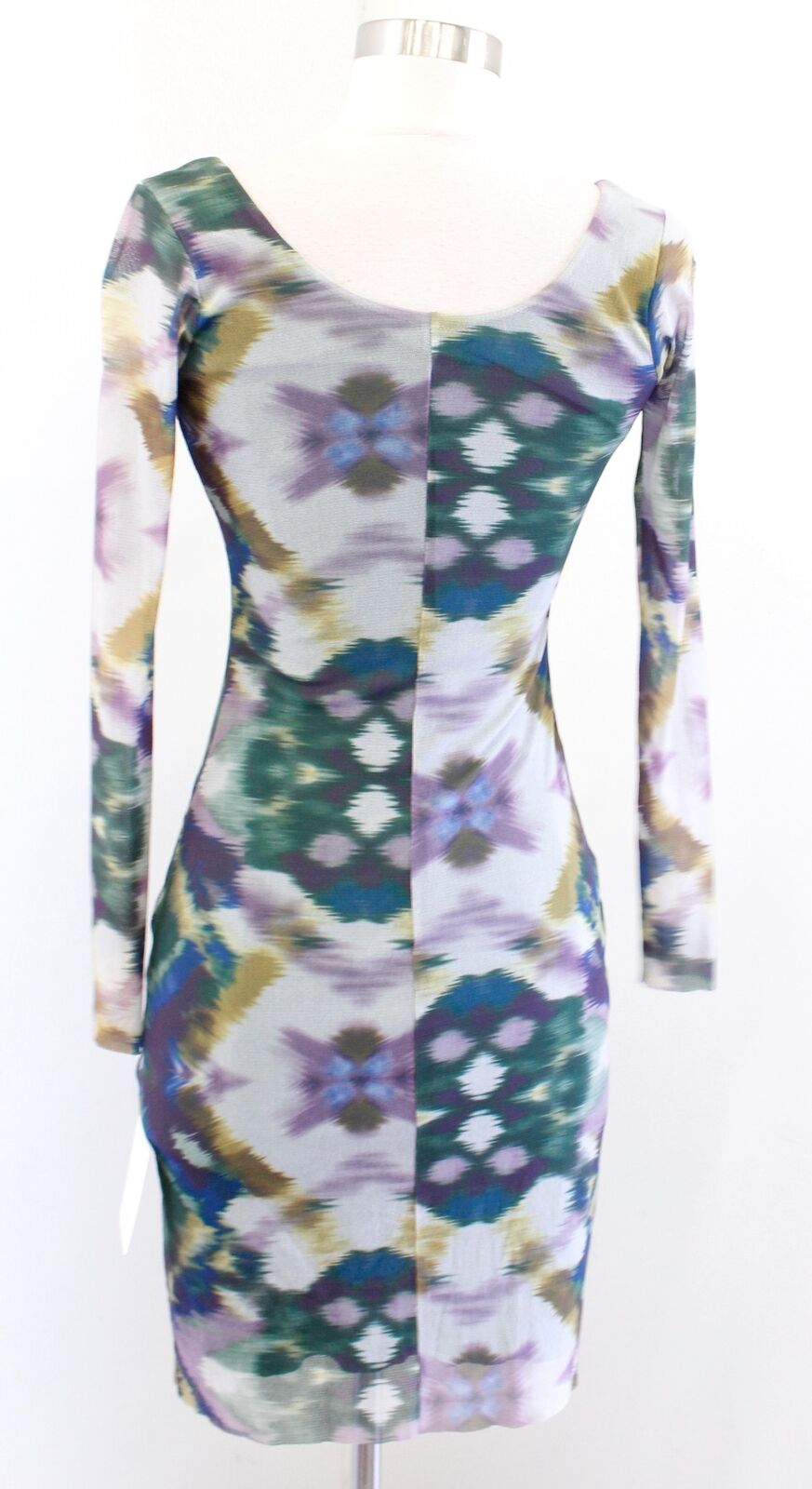 NWT Weston Wear Green Abstract Geometric Print Mesh Bodycon Dress Size XS