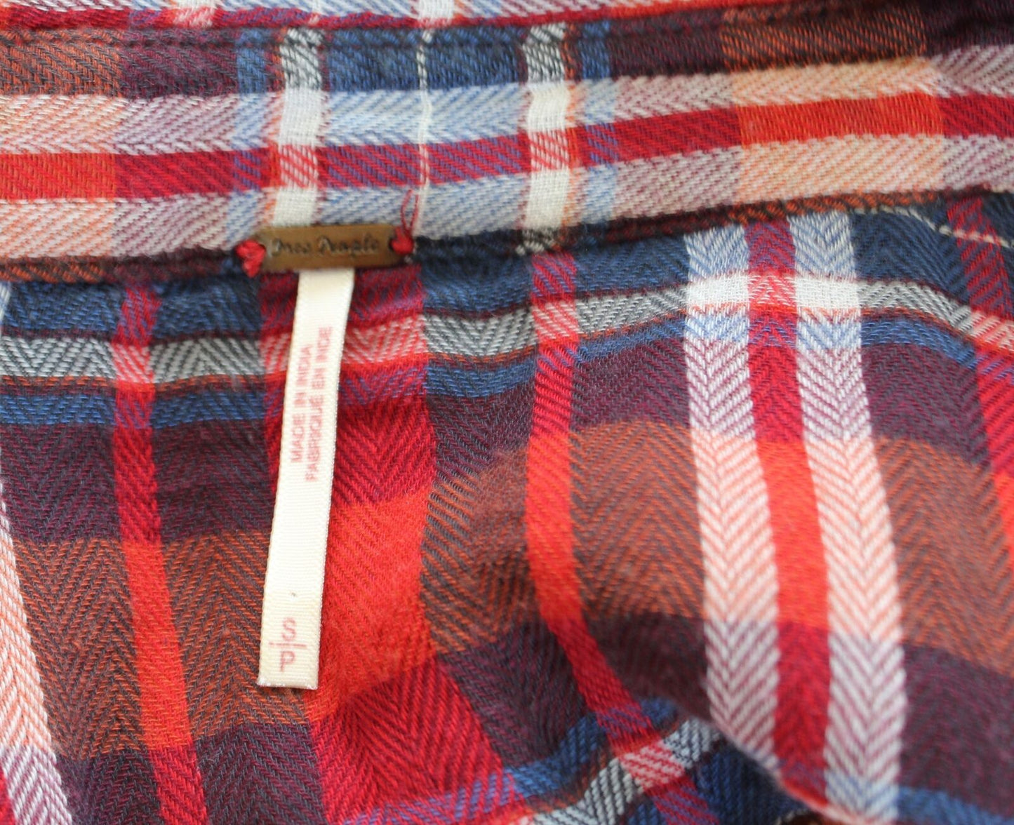 Free People Magical Plaid Embroidered Button Down Shirt Blouse Size S Red Blue Long Sleeve