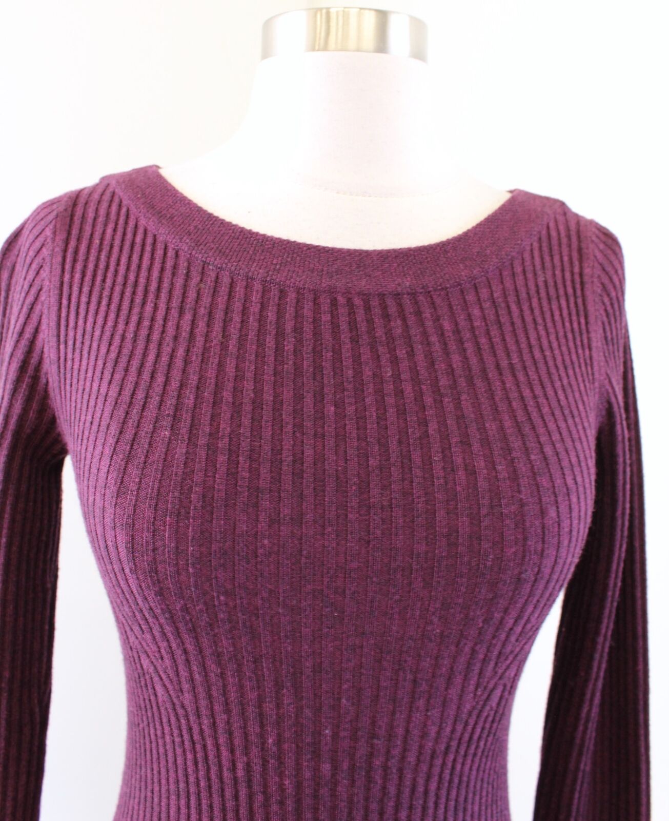 Tory Burch Ramona Merino Wool Ribbed Ruffle Peplum Sweater Size XS Plum Wine