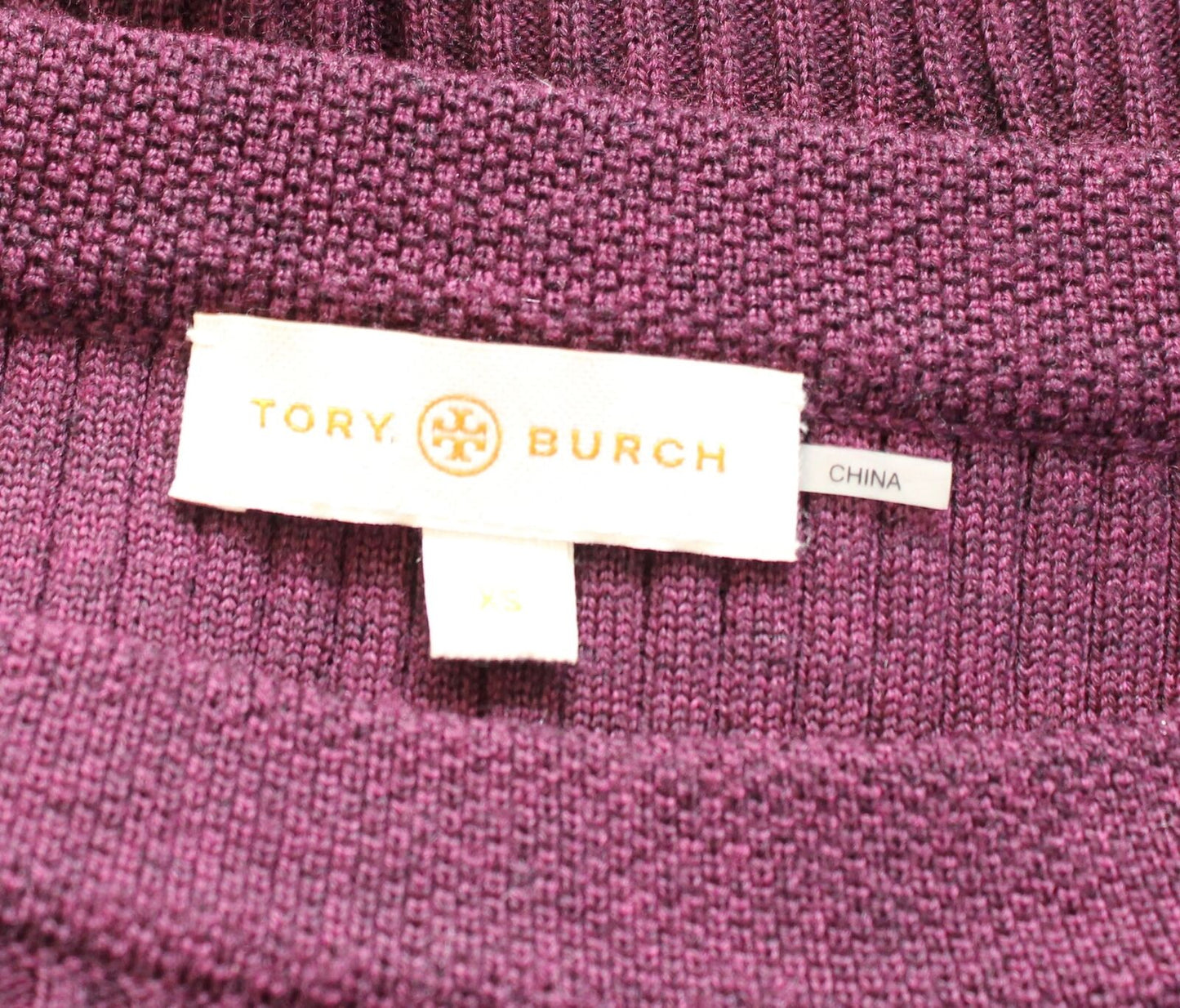 Tory Burch Ramona Merino Wool Ribbed Ruffle Peplum Sweater Size XS Plum Wine