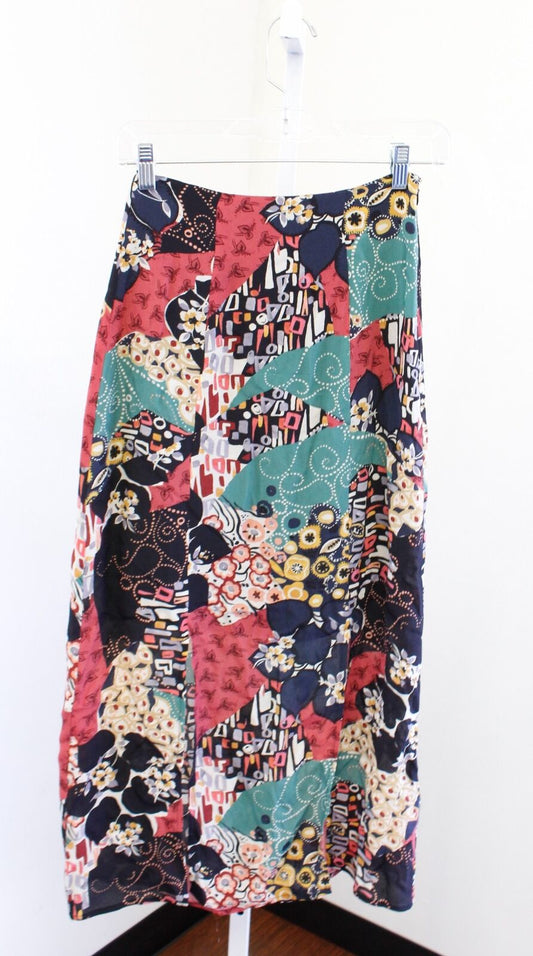 Kachel x Anthropologie Hallie Geometric Patchwork Print Midi Skirt Size 0