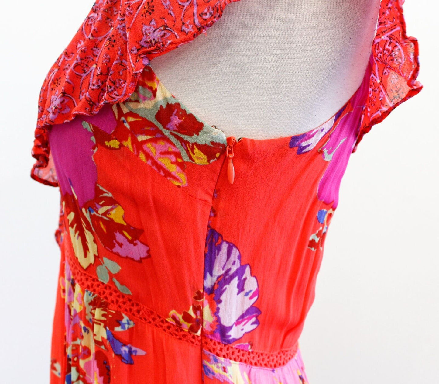 Maeve Anthropologie Grecia Red Floral Ruffle Strappy Asymmetric Dress Size 2