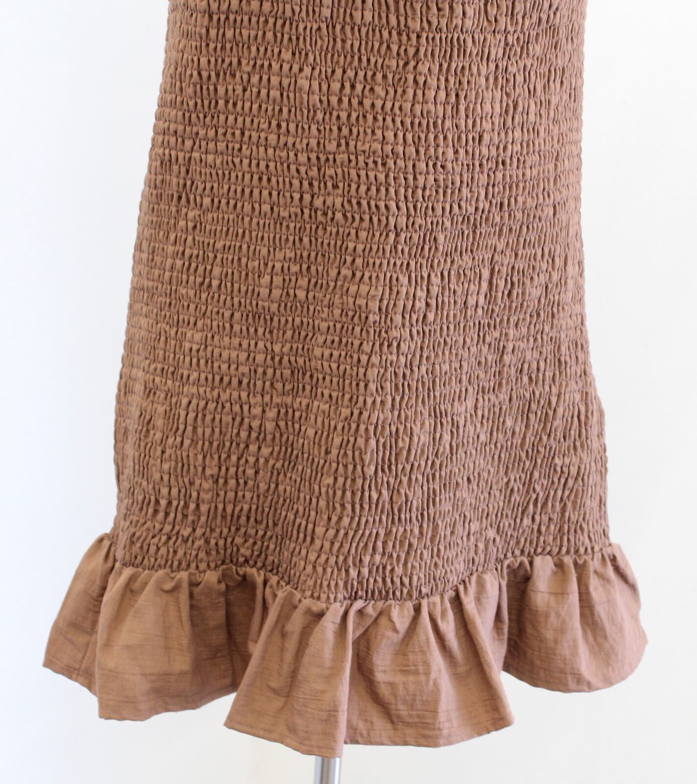 NWT by Anthropologie Brown Smocked Off the Shoulder Ruffle Mini Dress Bodycon XL