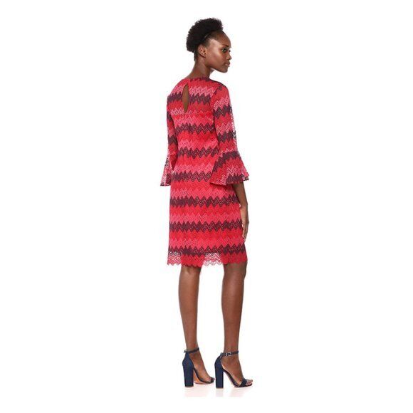 NWT Trina Turk Lovely Lace Chevron Striped Bell Sleeve Dress Size 6 Red Pink