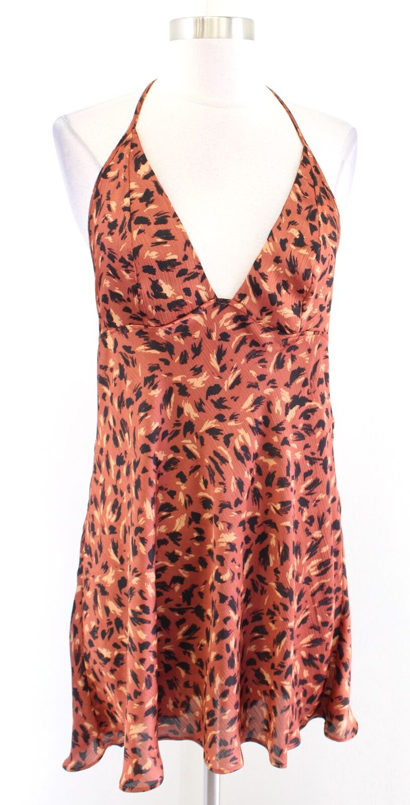 Intimately Free People Hang on Copper Animal Print Mini Halter Slip Dress Size M