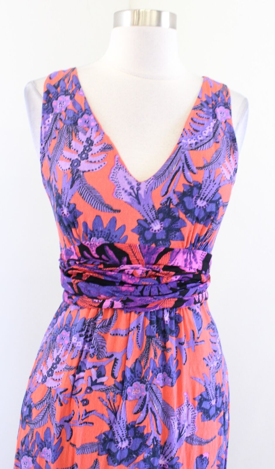 Maeve Anthropologie Macie Floral Tie Waist Maxi Dress Size 2 Orange Purple