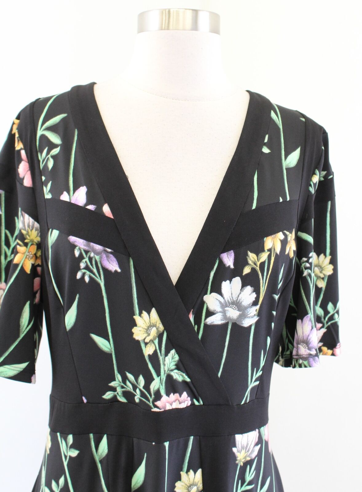 BCBG Max Azria Black Botanical Garden Floral Asymmetrical Hem Dress Size M Green