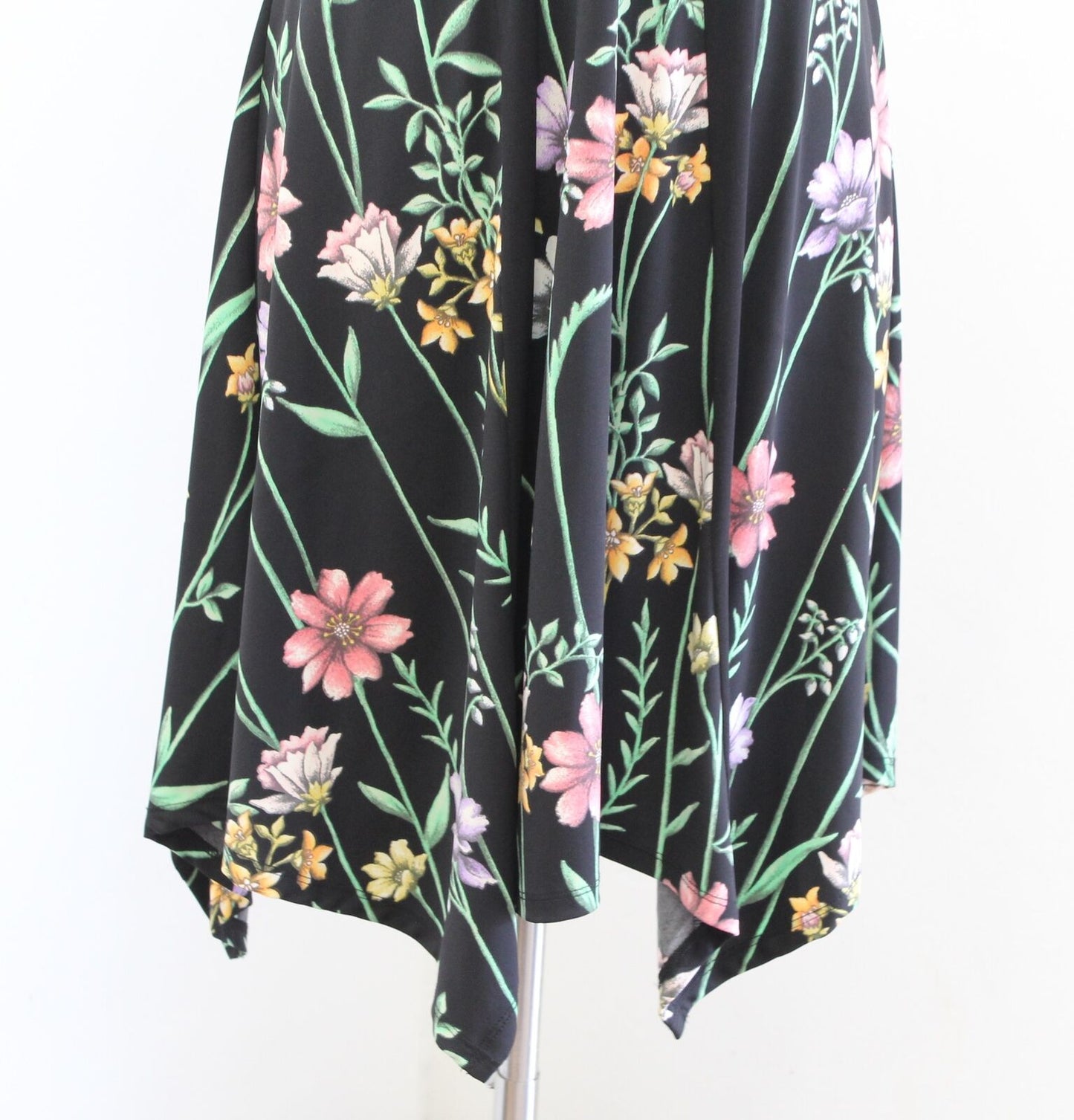 BCBG Max Azria Black Botanical Garden Floral Asymmetrical Hem Dress Size M Green